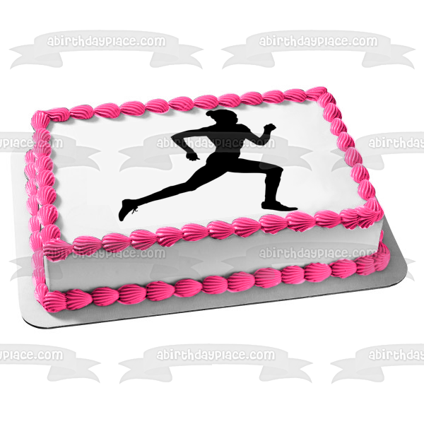 Track and Field Runner Silhouette Edible Cake Topper Image ABPID55857