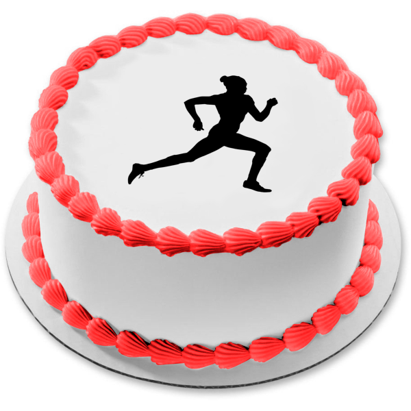 Track and Field Runner Silhouette Edible Cake Topper Image ABPID55857