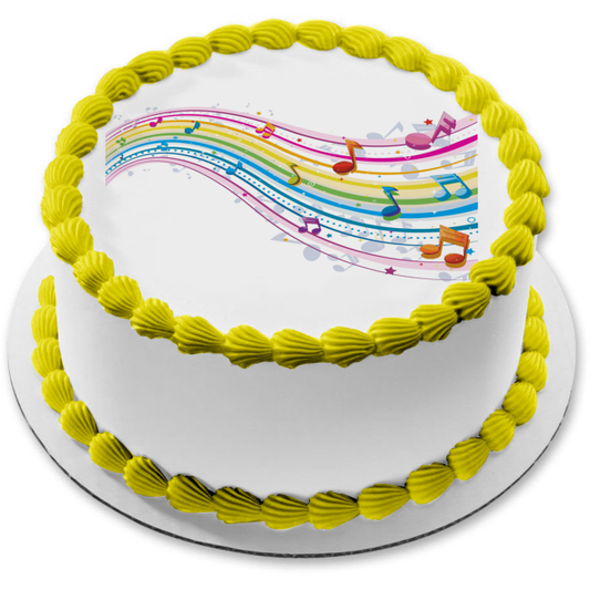 Rainbow Music Notes for Band, Choir or Orchestra Edible Cake Topper Image ABPID55969