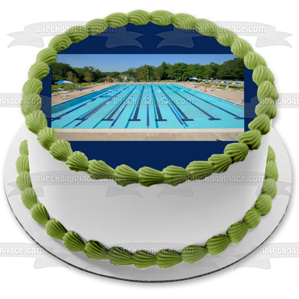 Swimming Competition Outdoor Pool with Lanes Edible Cake Topper Image ABPID55971
