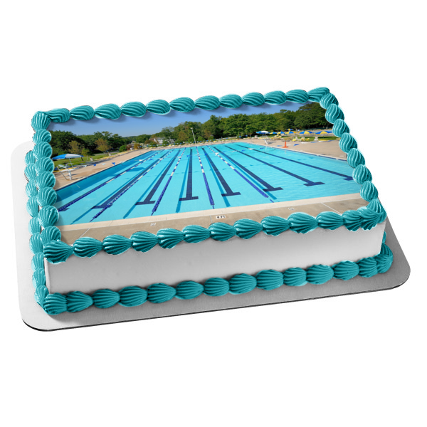 Swimming Competition Outdoor Pool with Lanes Edible Cake Topper Image ABPID55971