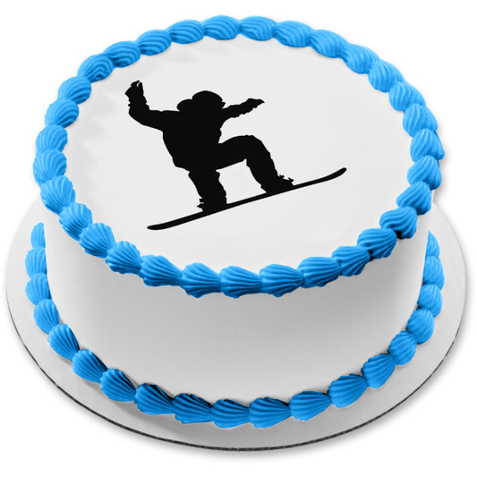 Imagen de decoración comestible para tarta con silueta de acción de snowboarder de snowboard ABPID55873 