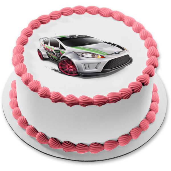 Hot Wheels Mattel Silver Race Car Edible Cake Topper Image ABPID12133