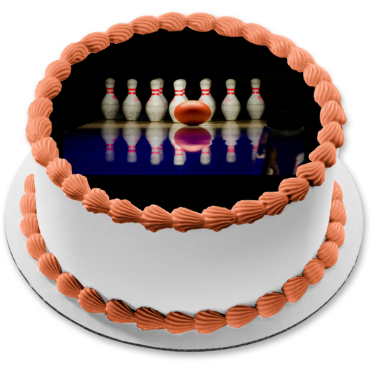 Bowling Bowling Alley Pins Reflection Edible Cake Topper Image ABPID55975