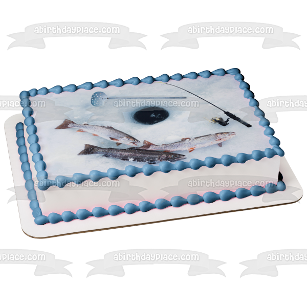Ice Fishing Hobby Fish Frozen Lake Fishing Rod Edible Cake Topper Image Abpid55983, Size: 1/4 Sheet and Other similarly Priced Sizes