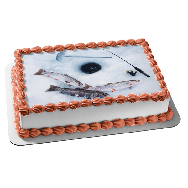 Ice Fishing Hobby Fish Frozen Lake Fishing Rod Edible Cake Topper Image Abpid55983, Size: 1/4 Sheet and Other similarly Priced Sizes