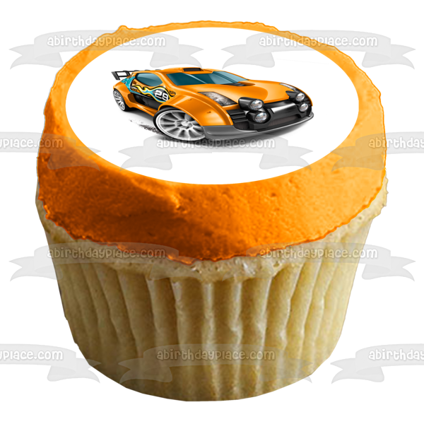 Mattel Hot Wheels Orange Race Car Edible Cake Topper Image ABPID12140