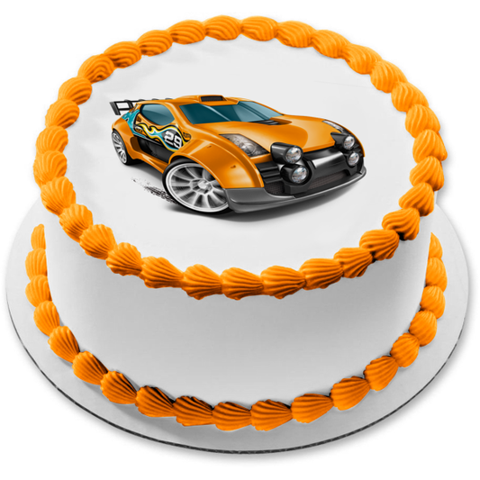 Mattel Hot Wheels - Decoración comestible para tarta con diseño de coche de carreras, color naranja, imagen ABPID12140 