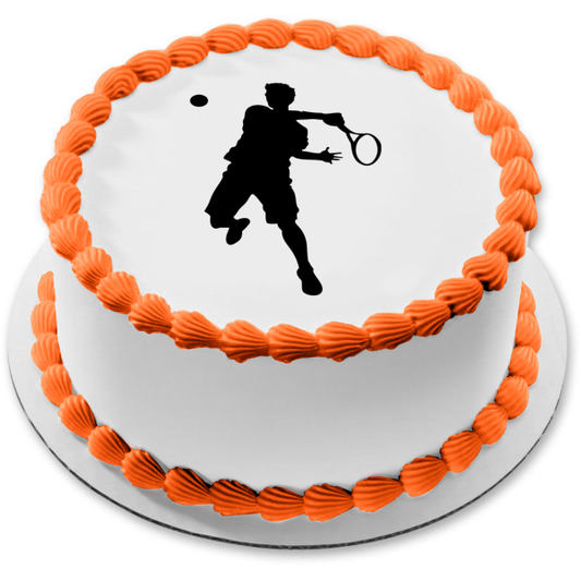 Tennis Racket and Ball Action Silhouette Edible Cake Topper Image ABPID55888