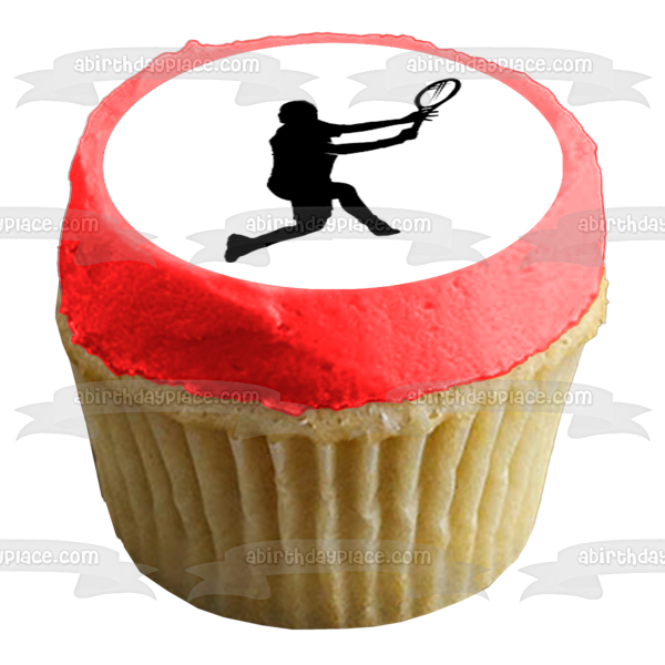 Tennis Sport Action Silhouette Tennis Racket Edible Cupcake Topper Images ABPID55987