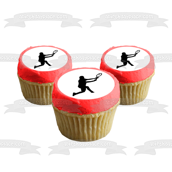 Tennis Sport Action Silhouette Tennis Racket Edible Cupcake Topper Images ABPID55987