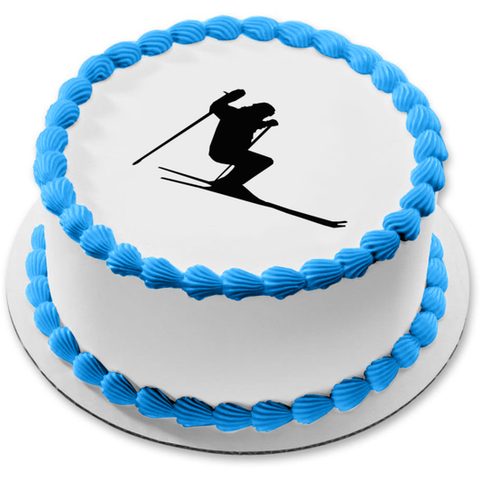 Skiing Winter Sport Action Silhouette Skis Edible Cake Topper Image ABPID55890