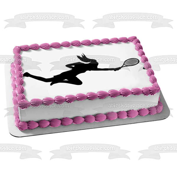 Tennis Competition Female Silhouette Edible Cake Topper Image ABPID55892
