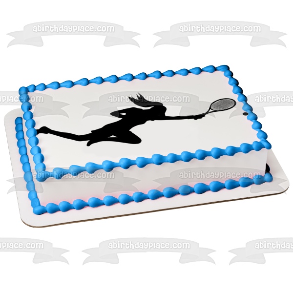 Tennis Competition Female Silhouette Edible Cake Topper Image ABPID55892
