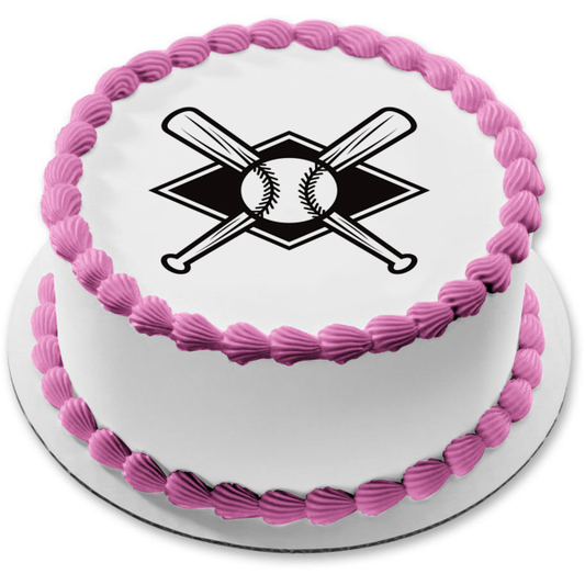 Imagen de decoración comestible para tarta con logotipo de bates, pelota y plato de softbol ABPID55895 