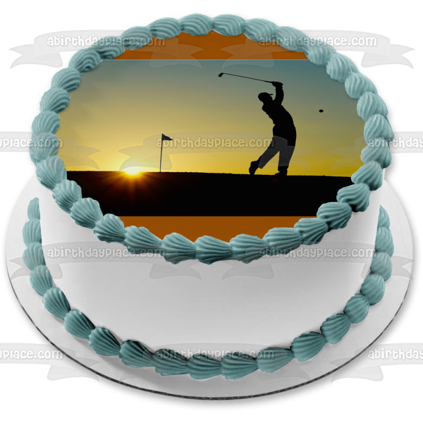 Man Golfing at Sunset Silhouette Edible Cake Topper Image ABPID55997
