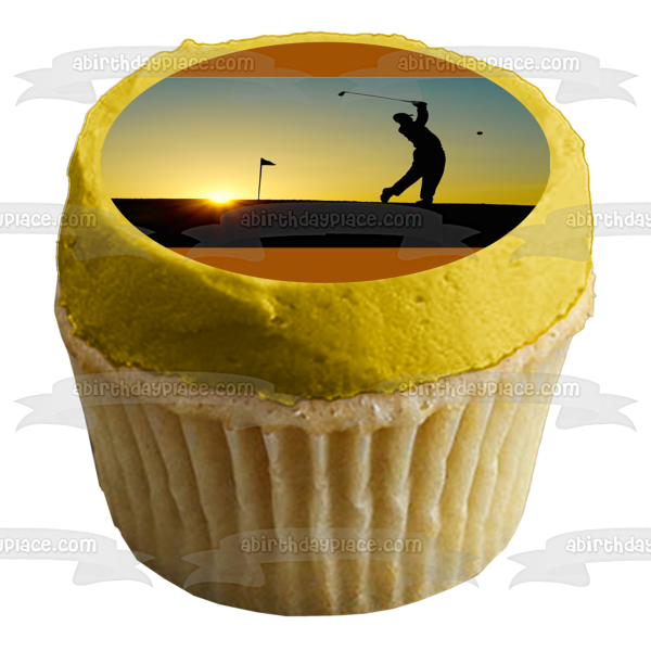 Man Golfing at Sunset Silhouette Edible Cake Topper Image ABPID55997