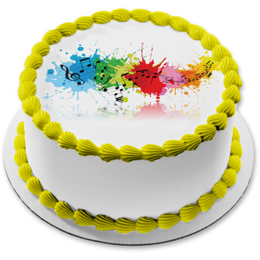 Colorful Paint Splash Music Notes for Band, Choir or Orchestra Edible Cake Topper Image ABPID55998