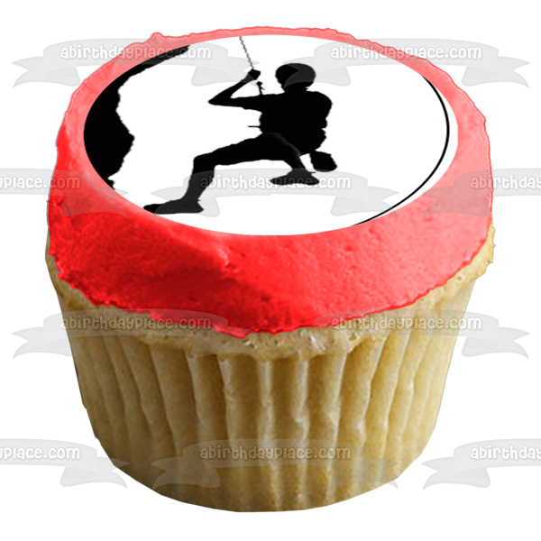 Rock or Wall Climbing Rappel Silhouette Edible Cupcake Topper Images ABPID55904