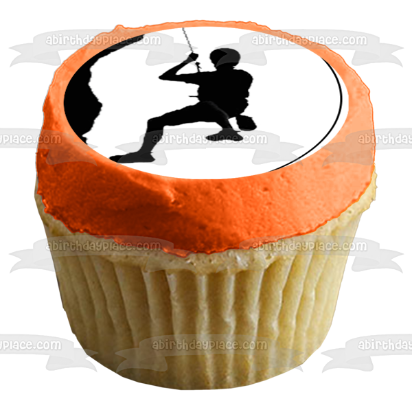 Rock or Wall Climbing Rappel Silhouette Edible Cupcake Topper Images ABPID55904