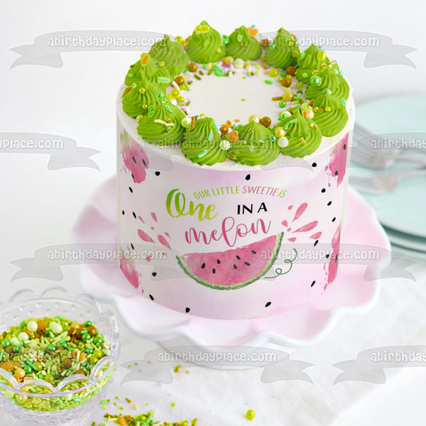Our Sweetie Is One In a Melon Birthday Baby Shower Edible Cake Topper Image ABPID50250