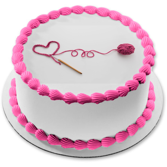 I Love Crochet Needle Yarn and Heart Edible Cake Topper Image ABPID55920