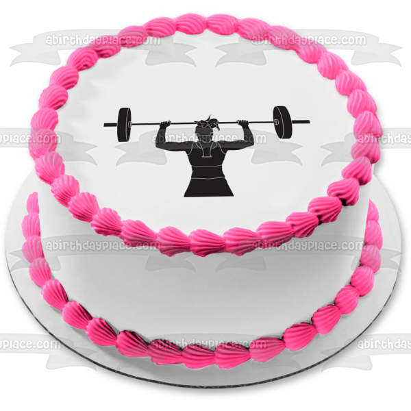Women's Weight Lifting Barbell Silhouette Edible Cake Topper Image ABPID55922