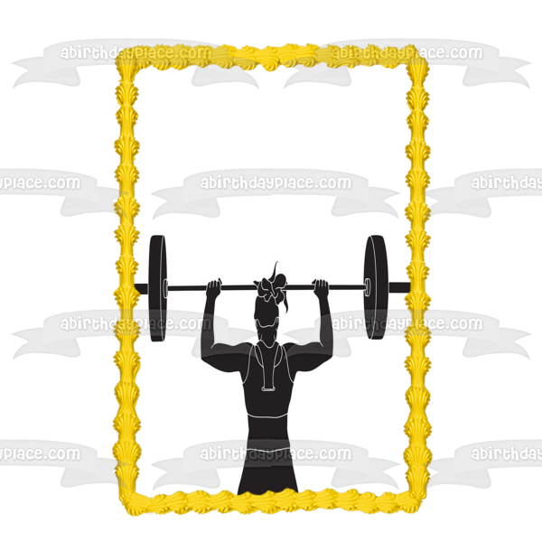 Women's Weight Lifting Barbell Silhouette Edible Cake Topper Image ABPID55922