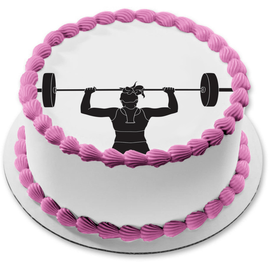 Women's Weight Lifting Barbell Silhouette Edible Cake Topper Image ABPID55922
