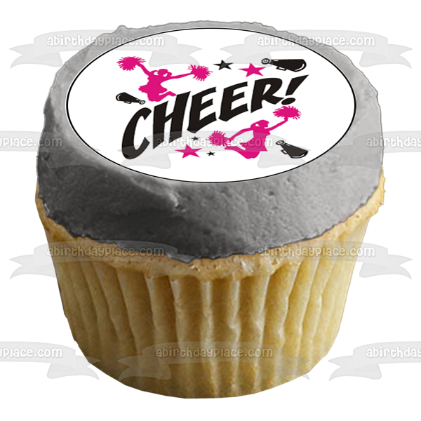Cheerleader Silhouettes with Pink and Black Stars Edible Cupcake Topper Images ABPID56018