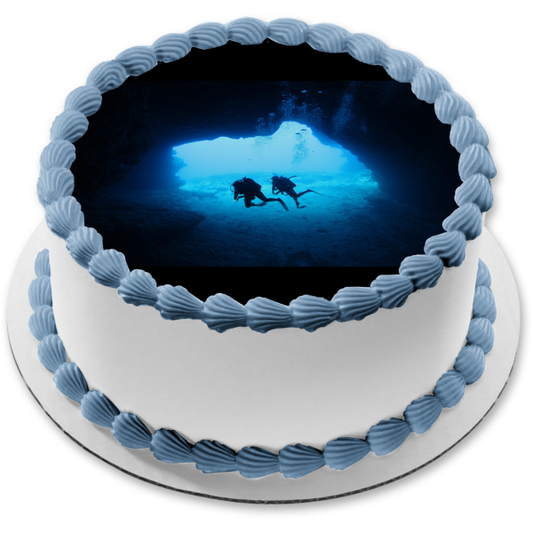 SCUBA Diving Underwater Cave Ocean Exploration Edible Cake Topper Image ABPID56019