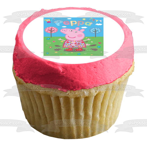 Peppa Pig Heart Trees Flowers Edible Cake Topper Image ABPID12346