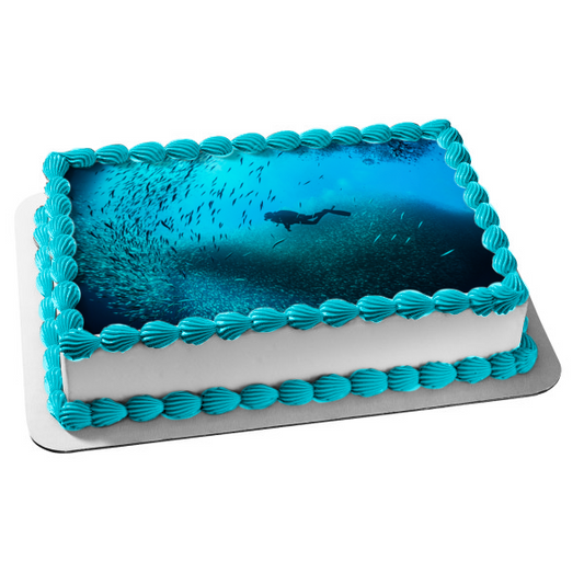 SCUBA Diving Hobby Underwater Ocean Scene Edible Cake Topper Image ABPID56036