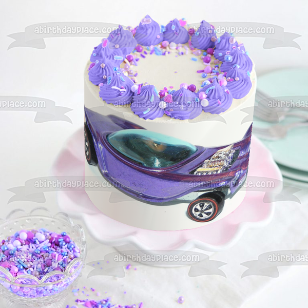 Custom Race Car Purple Edible Cake Topper Image ABPID12375
