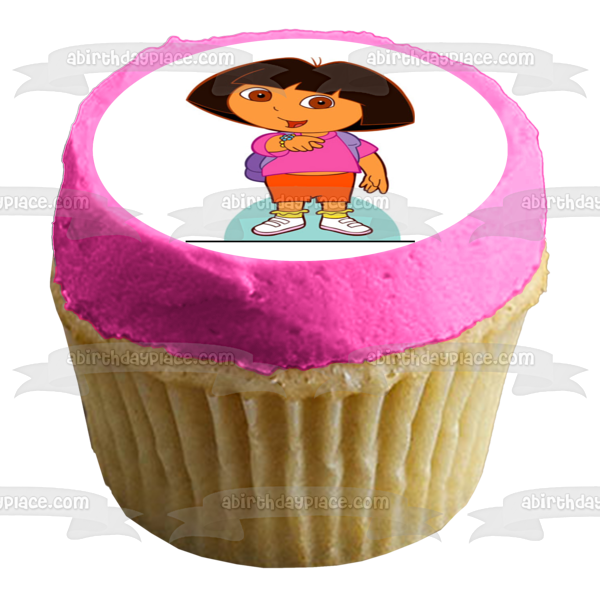 Dora the Explorer Backpack Flower Bracelet Edible Cake Topper Image ABPID12189