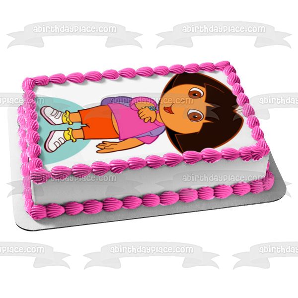 Dora the Explorer Backpack Flower Bracelet Edible Cake Topper Image ABPID12189