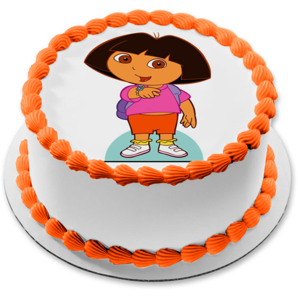 Dora the Explorer Backpack Flower Bracelet Edible Cake Topper Image ABPID12189