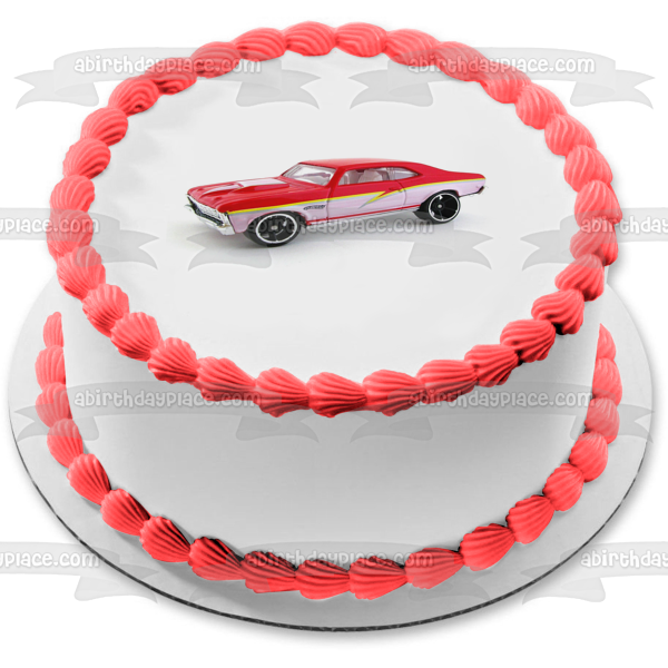 Custom Race Car Red and White Edible Cake Topper Image ABPID12378