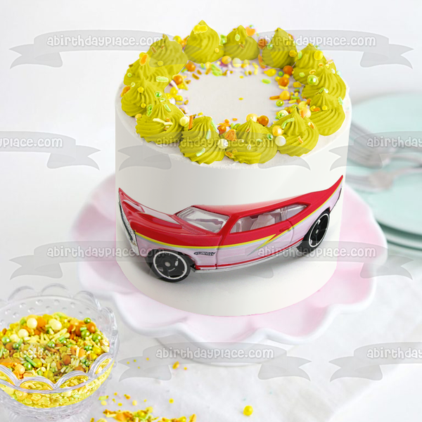 Custom Race Car Red and White Edible Cake Topper Image ABPID12378
