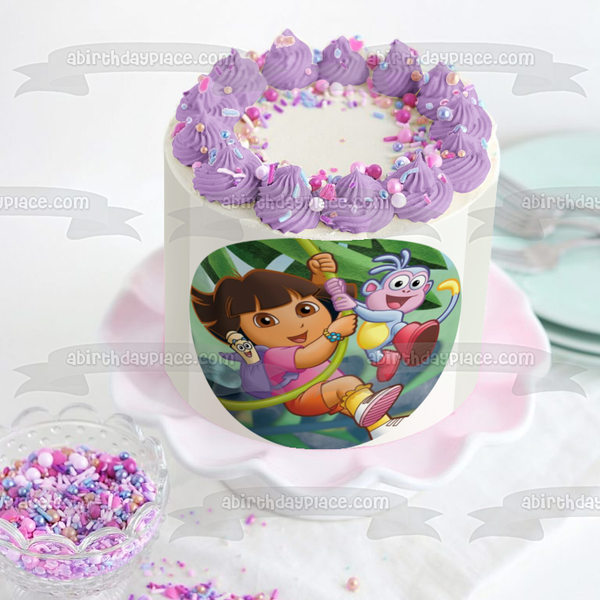 Dora the Explorer Backpack Map Boots Swinging on a Vine Edible Cake Topper Image ABPID12191