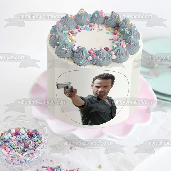 The Walking Dead Rick Pointing Gun Edible Cake Topper Image ABPID12409