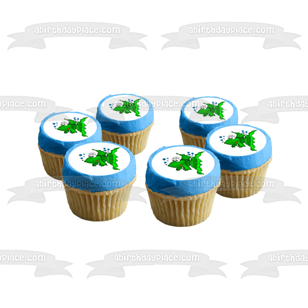 Cartoon Green Fish Blue Bubbles Edible Cake Topper Image ABPID12632