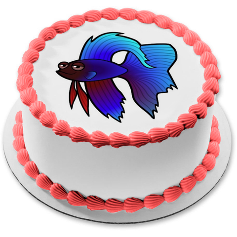 Cartoon Blue Tropical Fish Edible Cake Topper Image ABPID12635