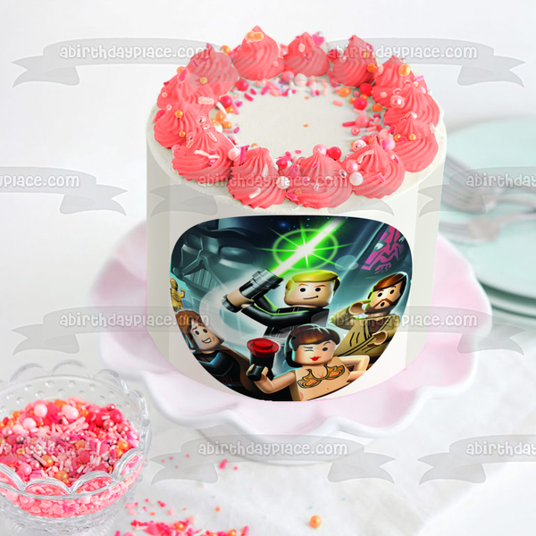 LEGO Star Wars Anakin Skywalker Obi-Wan Kenobi Princess Leia Boba Fett C-3PO Edible Cake Topper Image ABPID12670