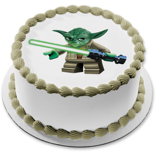 LEGO Star Wars Yoda Lightsaber Edible Cake Topper Image ABPID12674