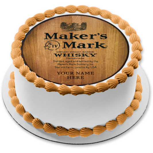 Maker's Mark Bourbon Whiskey and Your Personalized Name Edible Cake Topper Image ABPID56137