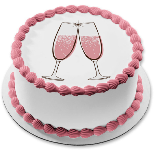 Pink Champagne In Glasses Illustration Edible Cake Topper Image ABPID56047