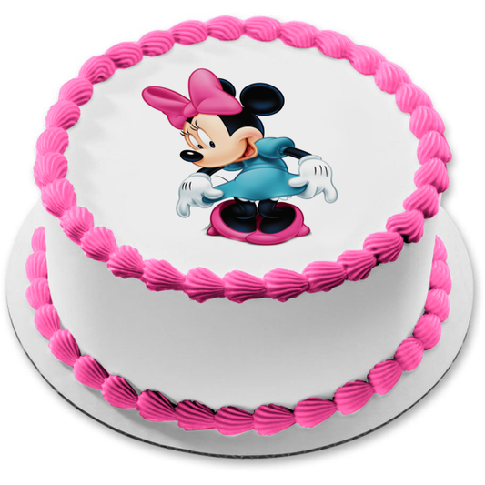 Adorno comestible para tarta con vestido azul de Minnie Mouse de Walt Disney, imagen ABPID12859 