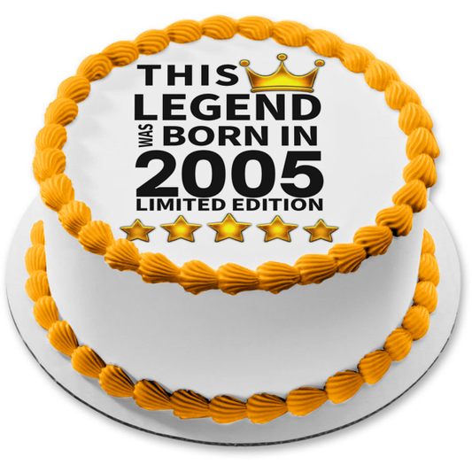 This Legend Was Born In "Your Customized Year" Gold Crown and Stars Edible Cake Topper Image ABPID56051