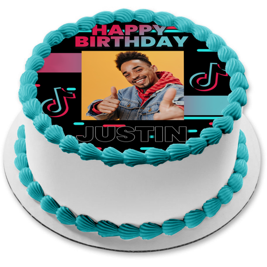 Tik Tok Color Bars Customizable Photo Frame Edible Cake Topper Image ABPID56052